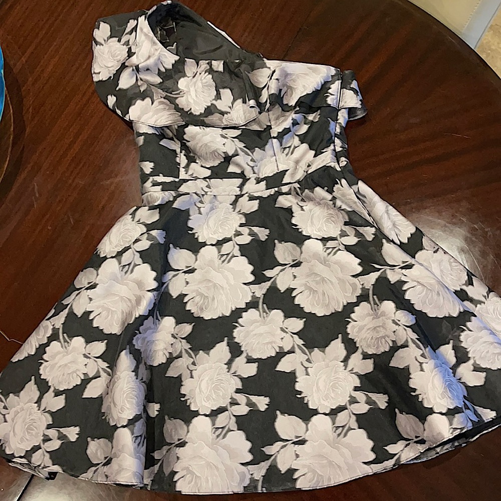 One Shoulder Black and Silver Cocktail Dress